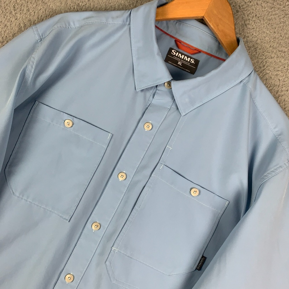 Simms Double Haul Shirt Men's XL Blue Long Sleeve Wicking Sun Protection Fishing